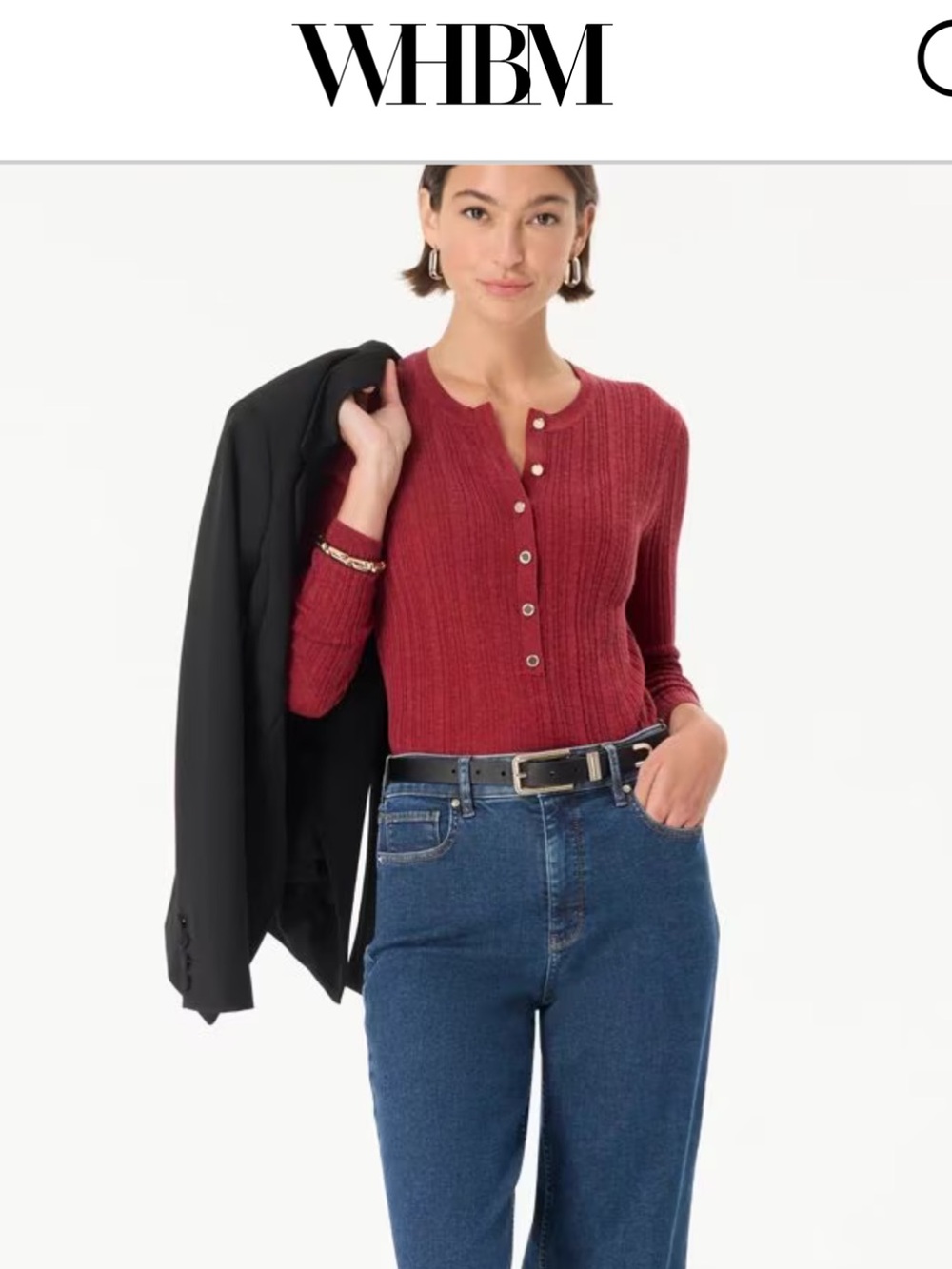 NWT🌷White House Black Market Ribbed Long Sleeve Henley Sweater in Wine Red